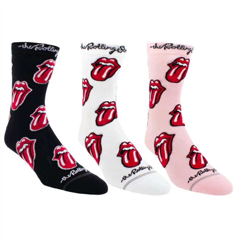 NEW PERRI’S SOCKS women's the rolling stones assorted crew socks in black/white/